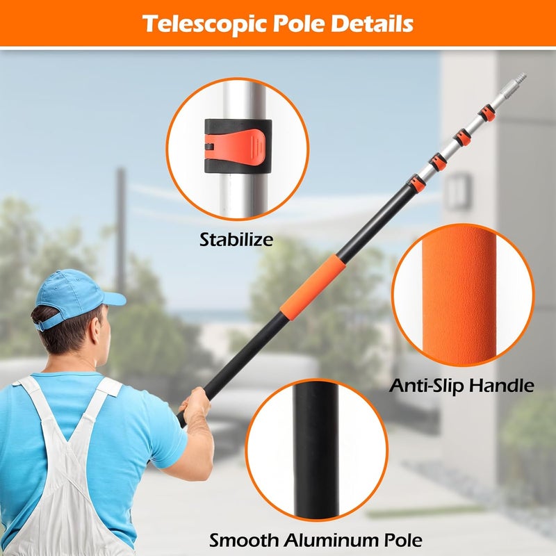 AgiiMan 18FT Reach Telescoping Pole - 3 to 12FT Extension Pole, Portable Aluminum Telescoping Rod with Easy Flip Lock, Paint Roller Extension Poles, Window Cleaning - Image 4